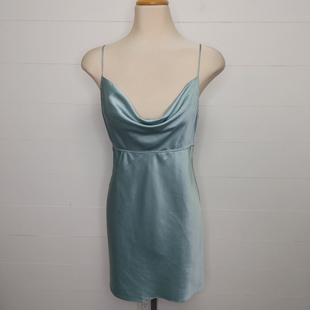 Victorias Secret 2009 Icy Blue Cowl Neck Mini Slip Dress Size M